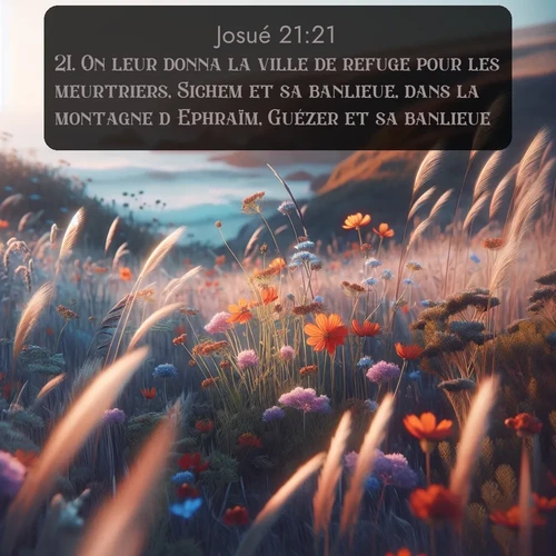 Segond Josué  ; image nature: image avec le verset biblique :On leur donna la ville de refuge pour les meurtriers, Sichem et sa banlieue, dans la montagne d&#039;Ephraïm, Guézer et sa banlieue, ;  ; 21:21