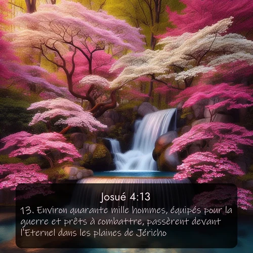 Segond Josué  ; image nature: image avec le verset biblique :Environ quarante mille hommes, équipés pour la guerre et prêts à combattre, passèrent devant l&#039;Eternel dans les plaines de Jéricho. ;  ; 4:13