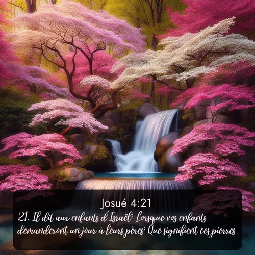 Segond Josué  ; image nature: image avec le verset biblique :Il dit aux enfants d&#039;Israël: Lorsque vos enfants demanderont un jour à leurs pères: Que signifient ces pierres? ;  ; 4:21
