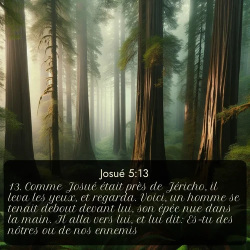 Segond Josué  ; image nature: image avec le verset biblique :Comme Josué était près de Jéricho, il leva les yeux, et regarda. Voici, un homme se tenait debout devant lui, son épée nue dans la main. Il alla vers lui, et lui dit: Es-tu des nôtres ou de nos ennemis? ;  ; 5:13