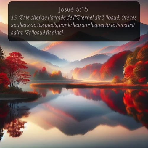 Segond Josué  ; image nature: image avec le verset biblique :Et le chef de l&#039;armée de l&#039;Eternel dit à Josué: Ote tes souliers de tes pieds, car le lieu sur lequel tu te tiens est saint. Et Josué fit ainsi. ;  ; 5:15