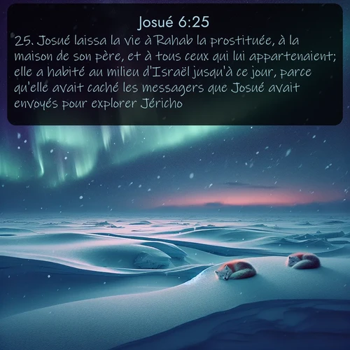 Segond Josué  ; image nature: image avec le verset biblique :Josué laissa la vie à Rahab la prostituée, à la maison de son père, et à tous ceux qui lui appartenaient; elle a habité au milieu d&#039;Israël jusqu&#039;à ce jour, parce qu&#039;elle avait caché les messagers que Josué avait envoyés pour explorer Jéricho. ;  ; 6:25