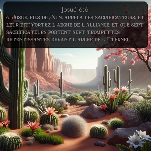 Segond Josué  ; image nature: image avec le verset biblique :Josué, fils de Nun, appela les sacrificateurs, et leur dit: Portez l&#039;arche de l&#039;alliance, et que sept sacrificateurs portent sept trompettes retentissantes devant l&#039;arche de l&#039;Eternel. ;  ; 6:6