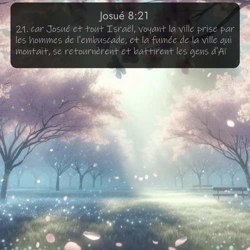 Segond Josué  ; image nature: image avec le verset biblique :car Josué et tout Israël, voyant la ville prise par les hommes de l&#039;embuscade, et la fumée de la ville qui montait, se retournèrent et battirent les gens d&#039;Aï. ;  ; 8:21