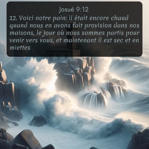 Segond Josué  ; image nature: image avec le verset biblique :Voici notre pain: il était encore chaud quand nous en avons fait provision dans nos maisons, le jour où nous sommes partis pour venir vers vous, et maintenant il est sec et en miettes. ;  ; 9:12