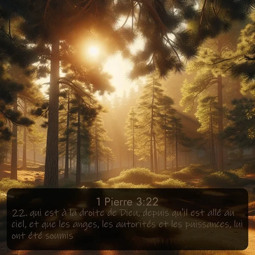 Segond 1 Pierre  ; image nature: image avec le verset biblique :qui est à la droite de Dieu, depuis qu&#039;il est allé au ciel, et que les anges, les autorités et les puissances, lui ont été soumis. ;  ; 3:22