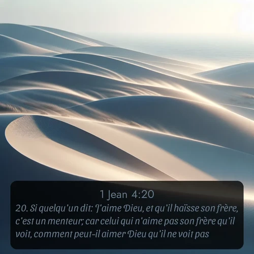 Segond 1 Jean  ; image nature: image avec le verset biblique :Si quelqu&#039;un dit: J&#039;aime Dieu, et qu&#039;il haïsse son frère, c&#039;est un menteur; car celui qui n&#039;aime pas son frère qu&#039;il voit, comment peut-il aimer Dieu qu&#039;il ne voit pas? ;  ; 4:20
