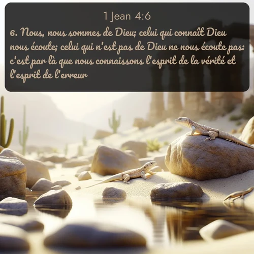 Segond 1 Jean  ; image nature: image avec le verset biblique :Nous, nous sommes de Dieu; celui qui connaît Dieu nous écoute; celui qui n&#039;est pas de Dieu ne nous écoute pas: c&#039;est par là que nous connaissons l&#039;esprit de la vérité et l&#039;esprit de l&#039;erreur. ;  ; 4:6