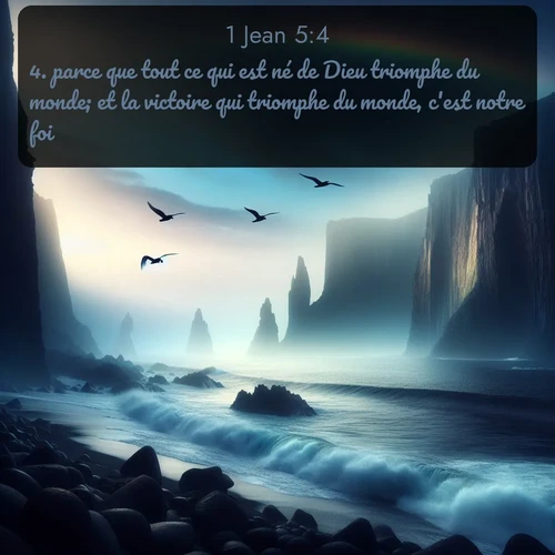 Segond 1 Jean  ; image nature: image avec le verset biblique :parce que tout ce qui est né de Dieu triomphe du monde; et la victoire qui triomphe du monde, c&#039;est notre foi. ;  ; 5:4