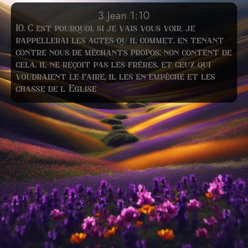 Segond 3 Jean  ; image nature: image avec le verset biblique :C&#039;est pourquoi, si je vais vous voir, je rappellerai les actes qu&#039;il commet, en tenant contre nous de méchants propos; non content de cela, il ne reçoit pas les frères, et ceux qui voudraient le faire, il les en empêche et les chasse de l&#039;Eglise. ;  ; 1:10