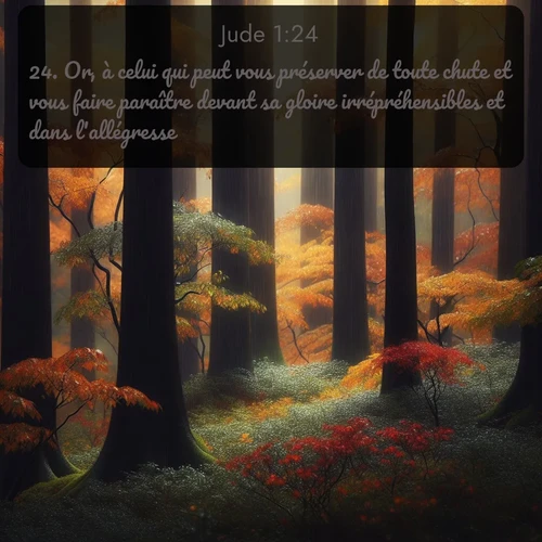 Segond Jude  ; image nature: image avec le verset biblique :Or, à celui qui peut vous préserver de toute chute et vous faire paraître devant sa gloire irrépréhensibles et dans l&#039;allégresse, ;  ; 1:24