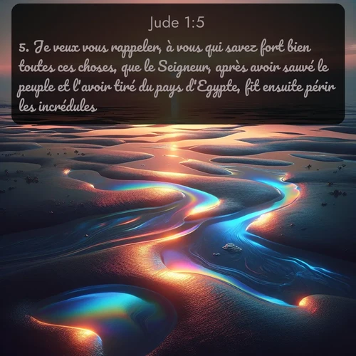 Segond Jude  ; image nature: image avec le verset biblique :Je veux vous rappeler, à vous qui savez fort bien toutes ces choses, que le Seigneur, après avoir sauvé le peuple et l&#039;avoir tiré du pays d&#039;Egypte, fit ensuite périr les incrédules; ;  ; 1:5