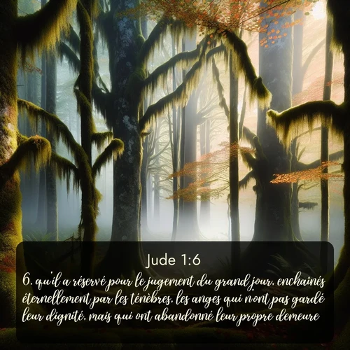 Segond Jude  ; image nature: image avec le verset biblique :qu&#039;il a réservé pour le jugement du grand jour, enchaînés éternellement par les ténèbres, les anges qui n&#039;ont pas gardé leur dignité, mais qui ont abandonné leur propre demeure; ;  ; 1:6
