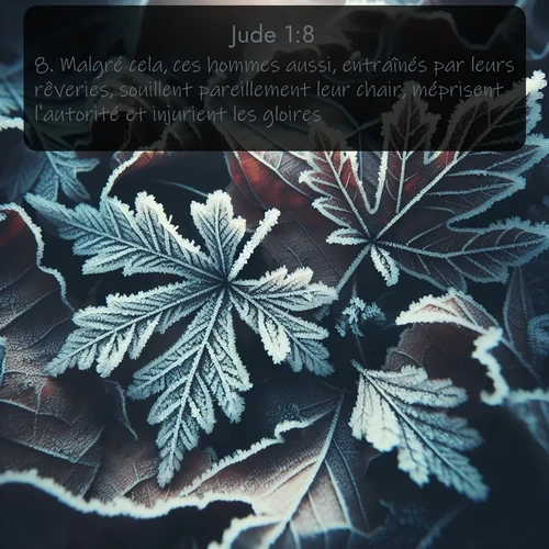 Segond Jude  ; image nature: image avec le verset biblique :Malgré cela, ces hommes aussi, entraînés par leurs rêveries, souillent pareillement leur chair, méprisent l&#039;autorité et injurient les gloires. ;  ; 1:8