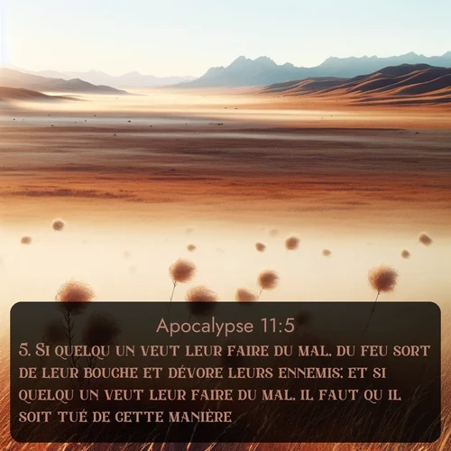 Segond Apocalypse  ; image nature: image avec le verset biblique :Si quelqu&#039;un veut leur faire du mal, du feu sort de leur bouche et dévore leurs ennemis; et si quelqu&#039;un veut leur faire du mal, il faut qu&#039;il soit tué de cette manière. ;  ; 11:5