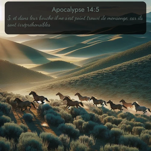 Segond Apocalypse  ; image nature: image avec le verset biblique :et dans leur bouche il ne s&#039;est point trouvé de mensonge, car ils sont irrépréhensibles. ;  ; 14:5