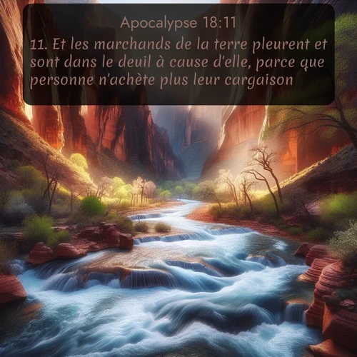 Segond Apocalypse  ; image nature: image avec le verset biblique :Et les marchands de la terre pleurent et sont dans le deuil à cause d&#039;elle, parce que personne n&#039;achète plus leur cargaison, ;  ; 18:11
