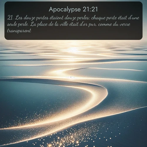 Segond Apocalypse  ; image nature: image avec le verset biblique :Les douze portes étaient douze perles; chaque porte était d&#039;une seule perle. La place de la ville était d&#039;or pur, comme du verre transparent. ;  ; 21:21
