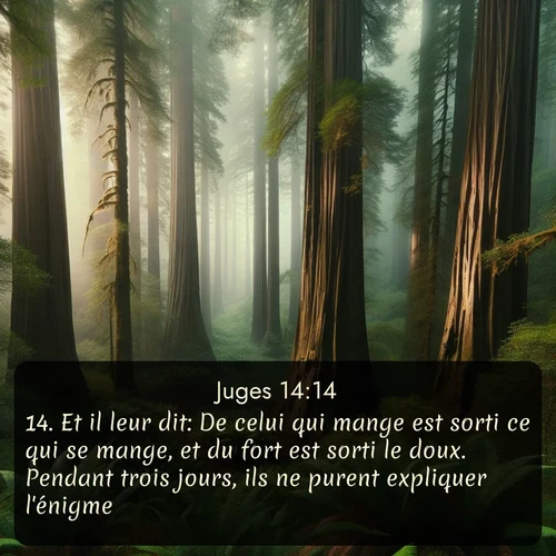 Segond Juges  ; image nature: image avec le verset biblique :Et il leur dit: De celui qui mange est sorti ce qui se mange, et du fort est sorti le doux. Pendant trois jours, ils ne purent expliquer l&#039;énigme. ;  ; 14:14