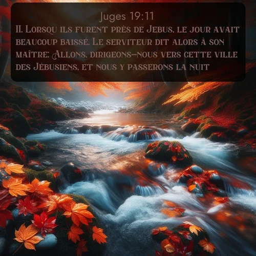 Segond Juges  ; image nature: image avec le verset biblique :Lorsqu&#039;ils furent près de Jebus, le jour avait beaucoup baissé. Le serviteur dit alors à son maître: Allons, dirigeons-nous vers cette ville des Jébusiens, et nous y passerons la nuit. ;  ; 19:11