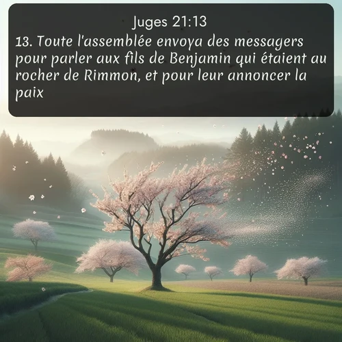 Segond Juges  ; image nature: image avec le verset biblique :Toute l&#039;assemblée envoya des messagers pour parler aux fils de Benjamin qui étaient au rocher de Rimmon, et pour leur annoncer la paix. ;  ; 21:13