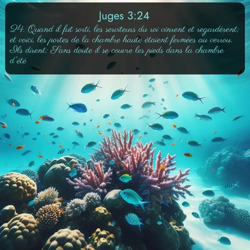Segond Juges  ; image nature: image avec le verset biblique :Quand il fut sorti, les serviteurs du roi vinrent et regardèrent; et voici, les portes de la chambre haute étaient fermées au verrou. Ils dirent: Sans doute il se couvre les pieds dans la chambre d&#039;été. ;  ; 3:24