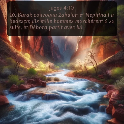 Segond Juges  ; image nature: image avec le verset biblique :Barak convoqua Zabulon et Nephthali à Kédesch; dix mille hommes marchèrent à sa suite, et Débora partit avec lui. ;  ; 4:10