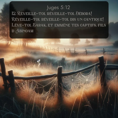 Segond Juges  ; image nature: image avec le verset biblique :Réveille-toi, réveille-toi, Débora! Réveille-toi, réveille-toi, dis un cantique! Lève-toi, Barak, et emmène tes captifs, fils d&#039;Abinoam! ;  ; 5:12