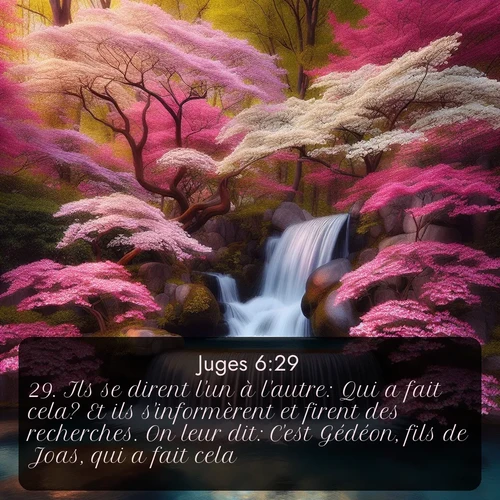 Segond Juges  ; image nature: image avec le verset biblique :Ils se dirent l&#039;un à l&#039;autre: Qui a fait cela? Et ils s&#039;informèrent et firent des recherches. On leur dit: C&#039;est Gédéon, fils de Joas, qui a fait cela. ;  ; 6:29