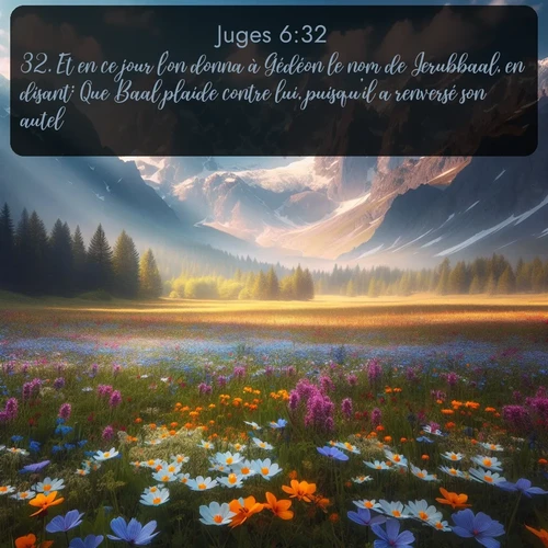 Segond Juges  ; image nature: image avec le verset biblique :Et en ce jour l&#039;on donna à Gédéon le nom de Jerubbaal, en disant: Que Baal plaide contre lui, puisqu&#039;il a renversé son autel. ;  ; 6:32