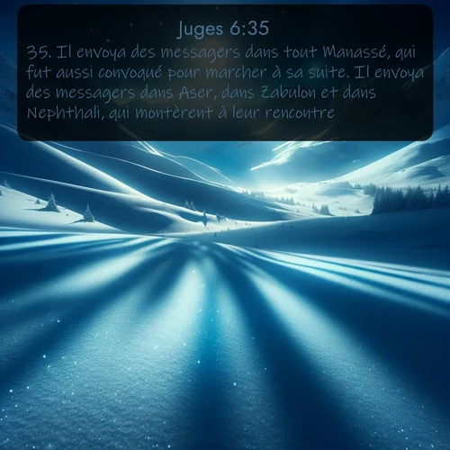 Segond Juges  ; image nature: image avec le verset biblique :Il envoya des messagers dans tout Manassé, qui fut aussi convoqué pour marcher à sa suite. Il envoya des messagers dans Aser, dans Zabulon et dans Nephthali, qui montèrent à leur rencontre. ;  ; 6:35