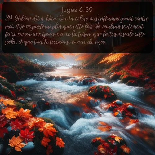 Segond Juges  ; image nature: image avec le verset biblique :Gédéon dit à Dieu: Que ta colère ne s&#039;enflamme point contre moi, et je ne parlerai plus que cette fois: Je voudrais seulement faire encore une épreuve avec la toison: que la toison seule reste sèche, et que tout le terrain se couvre de rosée. ;  ; 6:39