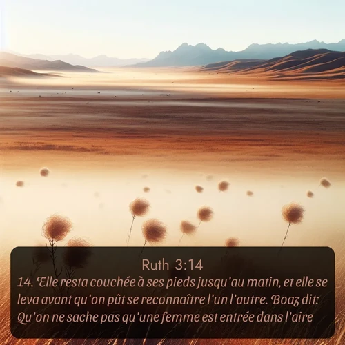 Segond Ruth  ; image nature: image avec le verset biblique :Elle resta couchée à ses pieds jusqu&#039;au matin, et elle se leva avant qu&#039;on pût se reconnaître l&#039;un l&#039;autre. Boaz dit: Qu&#039;on ne sache pas qu&#039;une femme est entrée dans l&#039;aire. ;  ; 3:14
