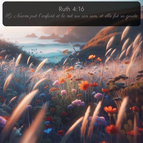 Segond Ruth  ; image nature: image avec le verset biblique :Naomi prit l&#039;enfant et le mit sur son sein, et elle fut sa garde. ;  ; 4:16