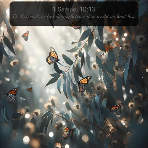 Segond 1 Samuel  ; image nature: image avec le verset biblique :Lorsqu&#039;il eut fini de prophétiser, il se rendit au haut lieu. ;  ; 10:13
