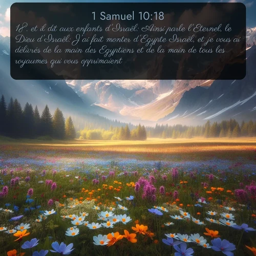 Segond 1 Samuel  ; image nature: image avec le verset biblique :et il dit aux enfants d&#039;Israël: Ainsi parle l&#039;Eternel, le Dieu d&#039;Israël: J&#039;ai fait monter d&#039;Egypte Israël, et je vous ai délivrés de la main des Egyptiens et de la main de tous les royaumes qui vous opprimaient. ;  ; 10:18