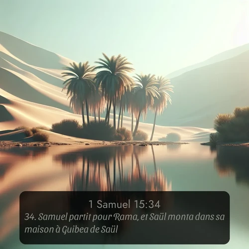 Segond 1 Samuel  ; image nature: image avec le verset biblique :Samuel partit pour Rama, et Saül monta dans sa maison à Guibea de Saül. ;  ; 15:34
