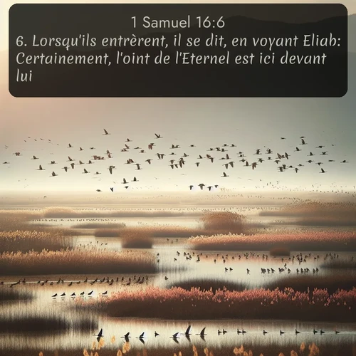 Segond 1 Samuel  ; image nature: image avec le verset biblique :Lorsqu&#039;ils entrèrent, il se dit, en voyant Eliab: Certainement, l&#039;oint de l&#039;Eternel est ici devant lui. ;  ; 16:6