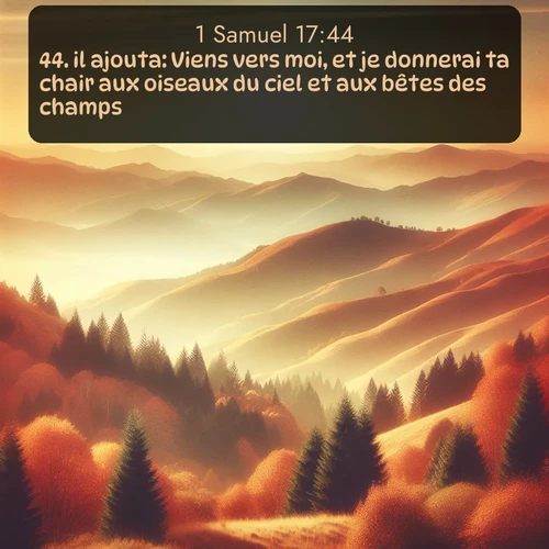 Segond 1 Samuel  ; image nature: image avec le verset biblique :il ajouta: Viens vers moi, et je donnerai ta chair aux oiseaux du ciel et aux bêtes des champs. ;  ; 17:44