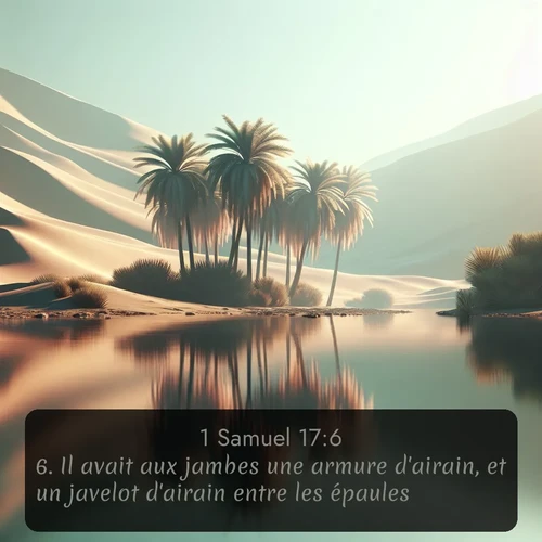 Segond 1 Samuel  ; image nature: image avec le verset biblique :Il avait aux jambes une armure d&#039;airain, et un javelot d&#039;airain entre les épaules. ;  ; 17:6