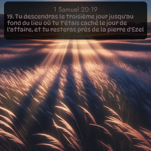Segond 1 Samuel  ; image nature: image avec le verset biblique :Tu descendras le troisième jour jusqu&#039;au fond du lieu où tu t&#039;étais caché le jour de l&#039;affaire, et tu resteras près de la pierre d&#039;Ezel. ;  ; 20:19