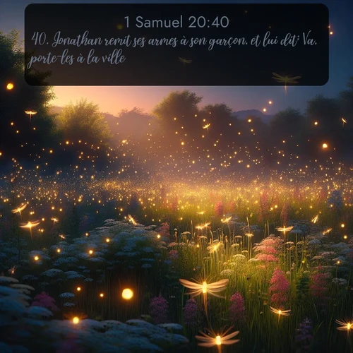 Segond 1 Samuel  ; image nature: image avec le verset biblique :Jonathan remit ses armes à son garçon, et lui dit: Va, porte-les à la ville. ;  ; 20:40