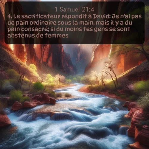 Segond 1 Samuel  ; image nature: image avec le verset biblique :Le sacrificateur répondit à David: Je n&#039;ai pas de pain ordinaire sous la main, mais il y a du pain consacré; si du moins tes gens se sont abstenus de femmes! ;  ; 21:4