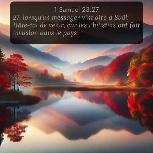 Segond 1 Samuel  ; image nature: image avec le verset biblique :lorsqu&#039;un messager vint dire à Saül: Hâte-toi de venir, car les Philistins ont fait invasion dans le pays. ;  ; 23:27