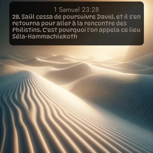 Segond 1 Samuel  ; image nature: image avec le verset biblique :Saül cessa de poursuivre David, et il s&#039;en retourna pour aller à la rencontre des Philistins. C&#039;est pourquoi l&#039;on appela ce lieu Séla-Hammachlekoth. ;  ; 23:28