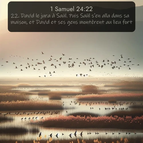Segond 1 Samuel  ; image nature: image avec le verset biblique :David le jura à Saül. Puis Saül s&#039;en alla dans sa maison, et David et ses gens montèrent au lieu fort. ;  ; 24:22