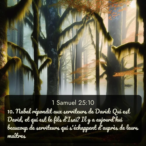 Segond 1 Samuel  ; image nature: image avec le verset biblique :Nabal répondit aux serviteurs de David: Qui est David, et qui est le fils d&#039;Isaï? Il y a aujourd&#039;hui beaucoup de serviteurs qui s&#039;échappent d&#039;auprès de leurs maîtres. ;  ; 25:10