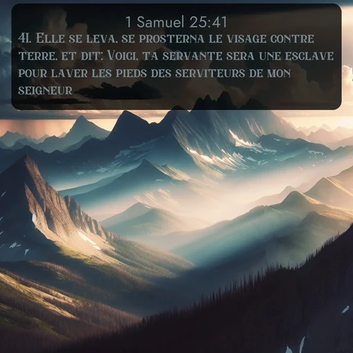 Segond 1 Samuel  ; image nature: image avec le verset biblique :Elle se leva, se prosterna le visage contre terre, et dit: Voici, ta servante sera une esclave pour laver les pieds des serviteurs de mon seigneur. ;  ; 25:41