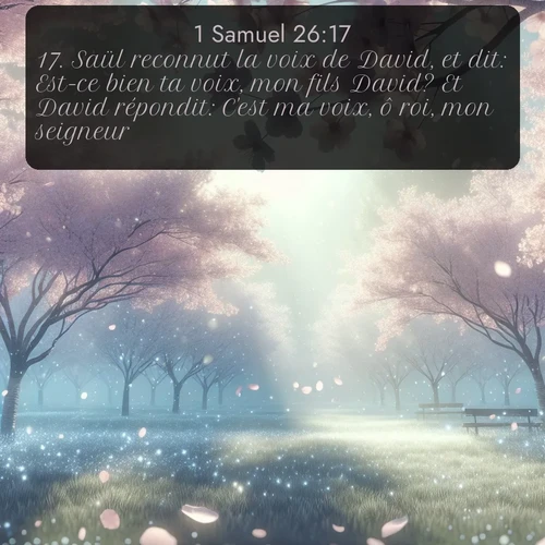 Segond 1 Samuel  ; image nature: image avec le verset biblique :Saül reconnut la voix de David, et dit: Est-ce bien ta voix, mon fils David? Et David répondit: C&#039;est ma voix, ô roi, mon seigneur! ;  ; 26:17