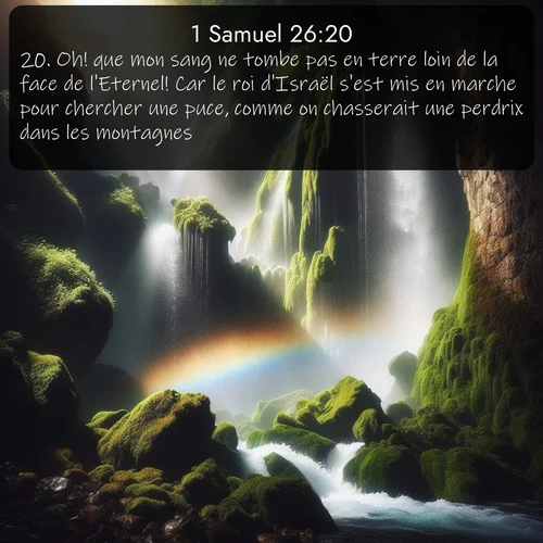 Segond 1 Samuel  ; image nature: image avec le verset biblique :Oh! que mon sang ne tombe pas en terre loin de la face de l&#039;Eternel! Car le roi d&#039;Israël s&#039;est mis en marche pour chercher une puce, comme on chasserait une perdrix dans les montagnes. ;  ; 26:20
